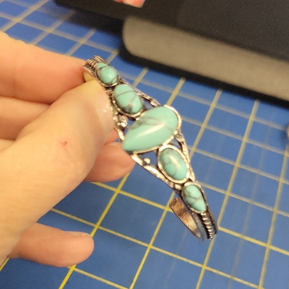Turquoise Silver Tone Rope Accent Bracelet Western